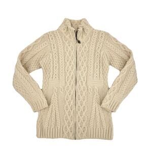 Aran Woollen Mills Cable Aran Full Zip Cardigan Women’s SMALL Merino Wool Chunky